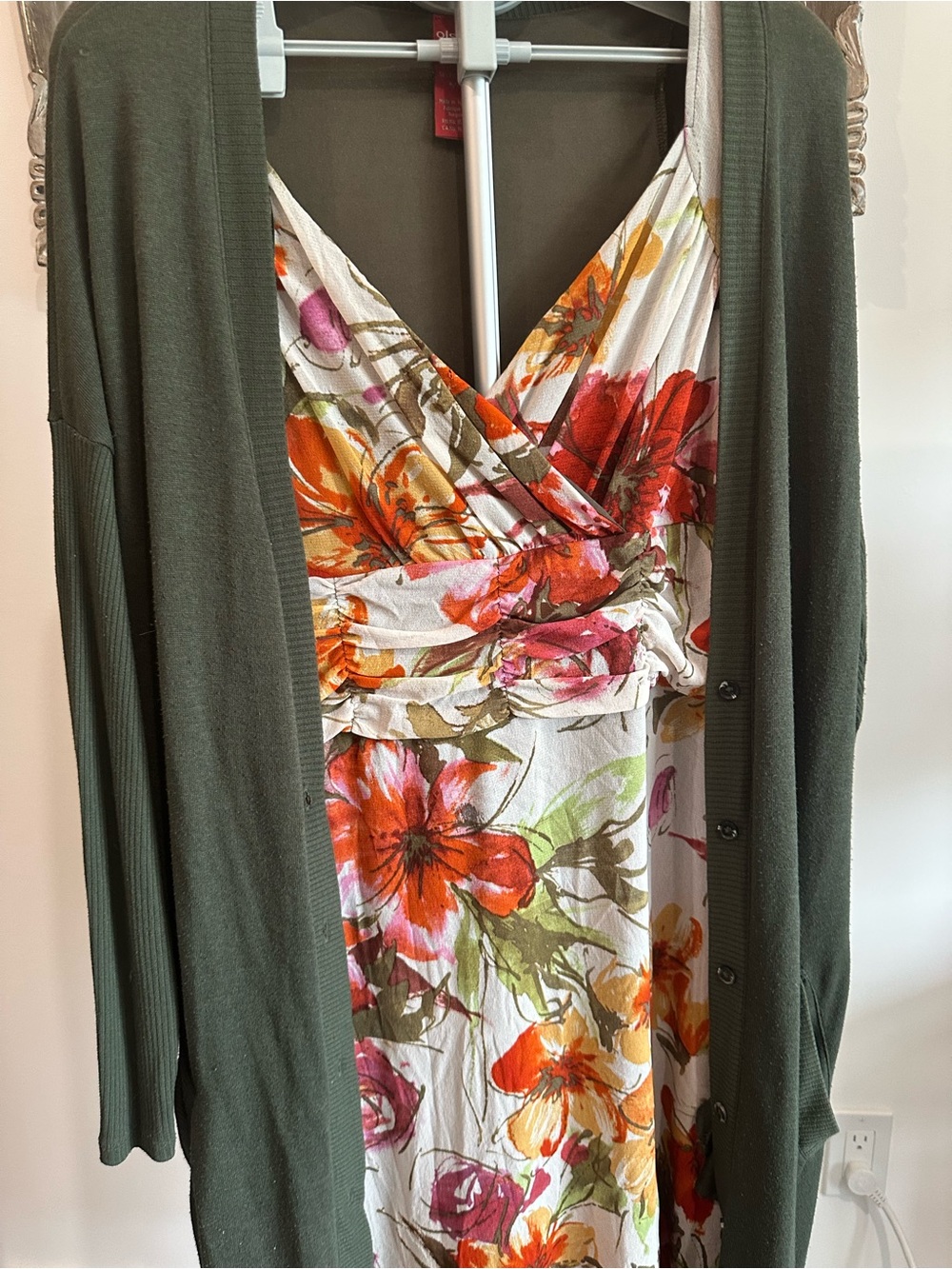 Floral Wrap Maxi Dress in White with Orange & Pink Blooms
